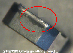 使用錫(Sn)鍍層的電源電感器(Power Inductors)，經(jīng)過推力測試后，其焊點(diǎn)還保留在零件的端點(diǎn)上，所以推力比較高。