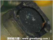 使用銀(Ag)鍍層的電源電感器(Power Inductors)，經(jīng)過推力測試后，零件端點(diǎn)上已經(jīng)看不到任何鍍層的痕跡了，所以其耐推力就比較小。