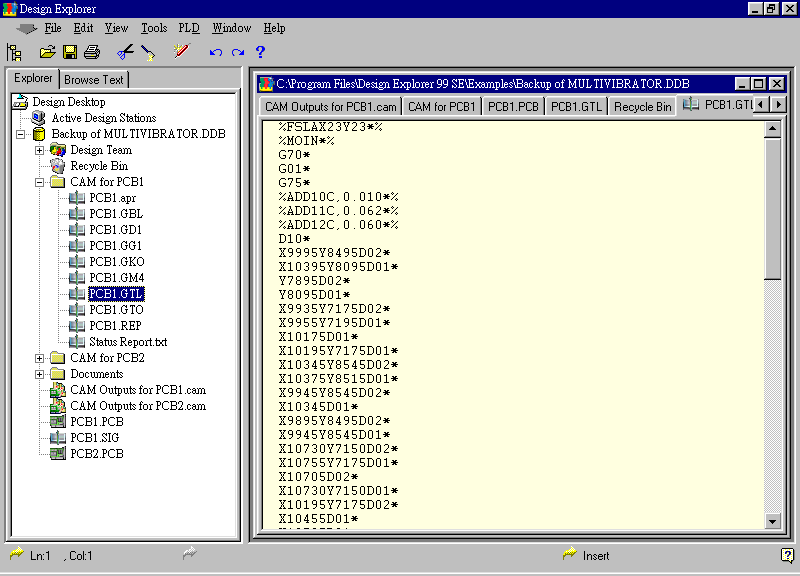 要檢查各Gerber輸出文件，則在瀏覽器中打開CAM Output for PCB1，即可看到一系列Gerber輸出文件。