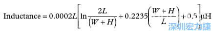 式(2)示出了計(jì)算印制線電感(Inductance)的公式