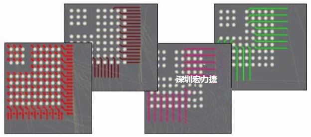 扇出及逃逸時(shí)布線是根據(jù)適用的設(shè)計(jì)規(guī)則來(lái)進(jìn)行的。