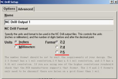 將格式改為“Inches 2：5”（ 以確保資料精度，反之孔與線路有偏移現(xiàn)象；）點OK完成鉆孔文件轉換